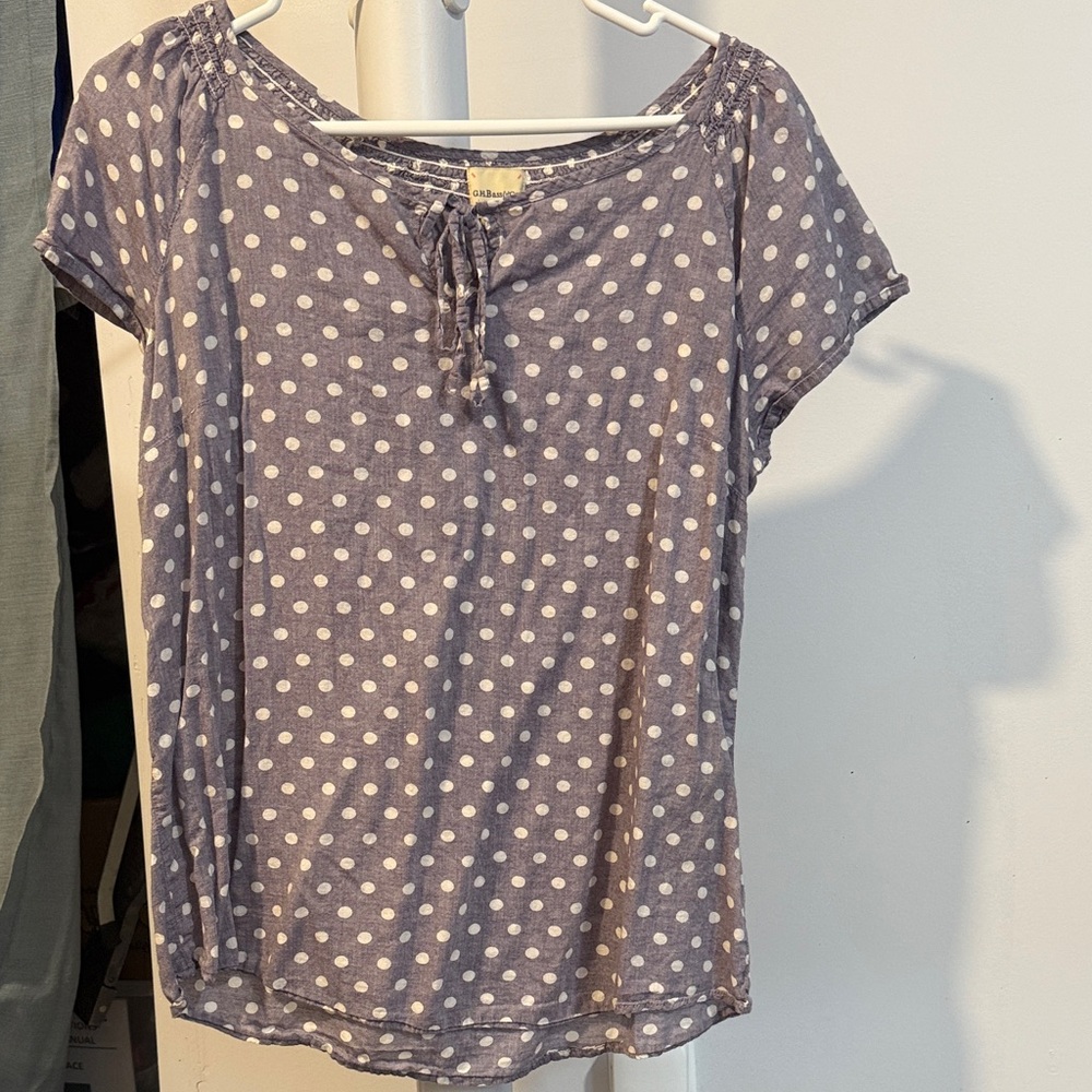 G.H. Bass & Co. Gray and White Polka Dot Blouse